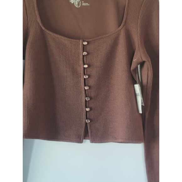 NEW Anthropologie Pilcro Square Neck Cropped Brown Cardigan - Medium - Picture 7 of 7